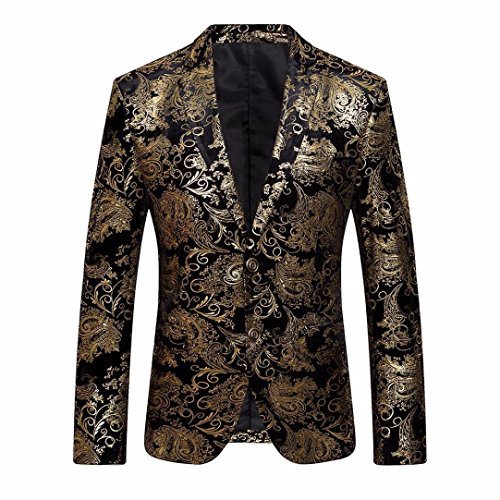 HHei_K Men Fashion Single-Breasted Notched Lapel Hot Stamping Gold Floral Print Embroidery Date Coat Slim Prom Jacket