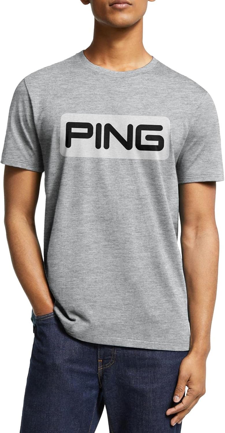 Uxipec937 Mens Ping Golf Culbs Logo Tour Summer Crew Neck Solid Color T Shirts for Men Grey 