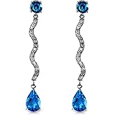 14k White Gold Earrings with Diamonds and Blue Topaz