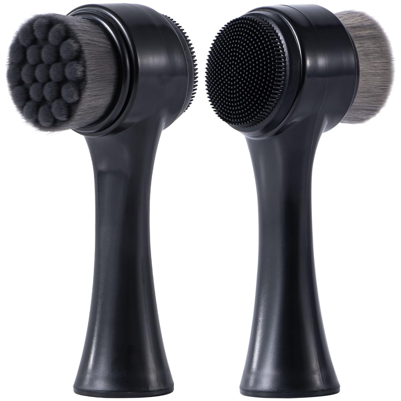 Yebeauty Facial Cleansing Brush, Double Side Manual Silicone Cleansing Brush, Soft Bamboo Charcoal Fiber Exfoliating Face Wash Brush, Pore Deep Cleansing Tool for Massaging, Makeup Removal, Black