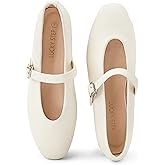 LUCKY STEP Women's Mary Jane Flats Buckle Strap Ballet Dress Pointed Toe Daily Casual Low Heel Faux Leather Formal Wedding Shoes