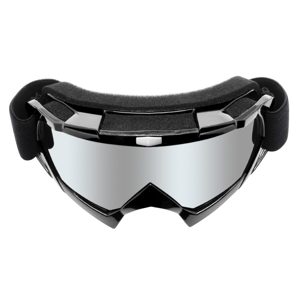 4-FQ Motorcycle Goggles Dirt Bike Goggles Anti UV Safety Goggles Anti Scratch Motocross Goggles Dustproof Motorcycle Glasses Motorbike Goggles for Cycling Riding Climbing Skiing-Sliver Lens