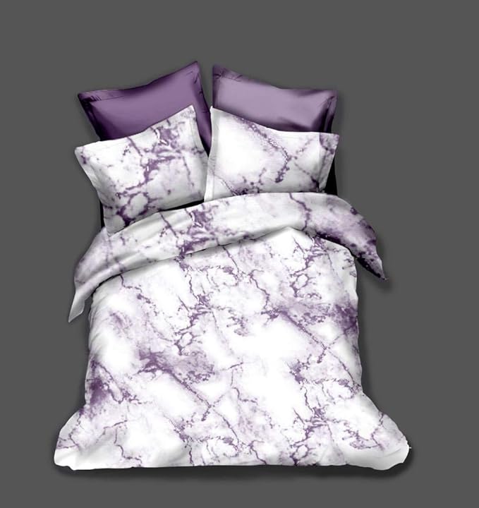 BEDSE Marble Duvet Covers Sets,Modern Abstract Purple White