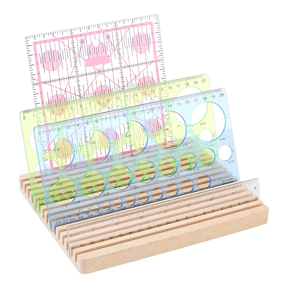 Photo 1 of PH PandaHall 15 Slots Wooden Ruler Display Stand Quilting Ruler Holder Grids Rulers Rack 4mm Template Organizer Sewing Rulers Storage Rack for Sewing Supplies Accessories Home Desk 8x6.5 Inch