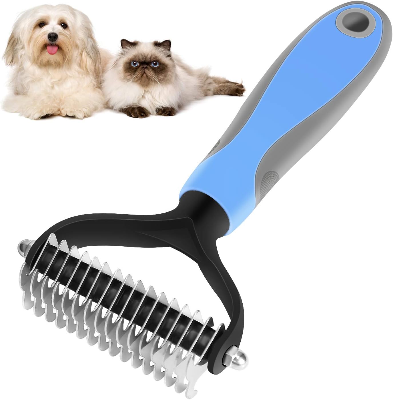 2 Sided Pet Grooming Deshedding Tool TeqHome Undercoat Rake for Dogs