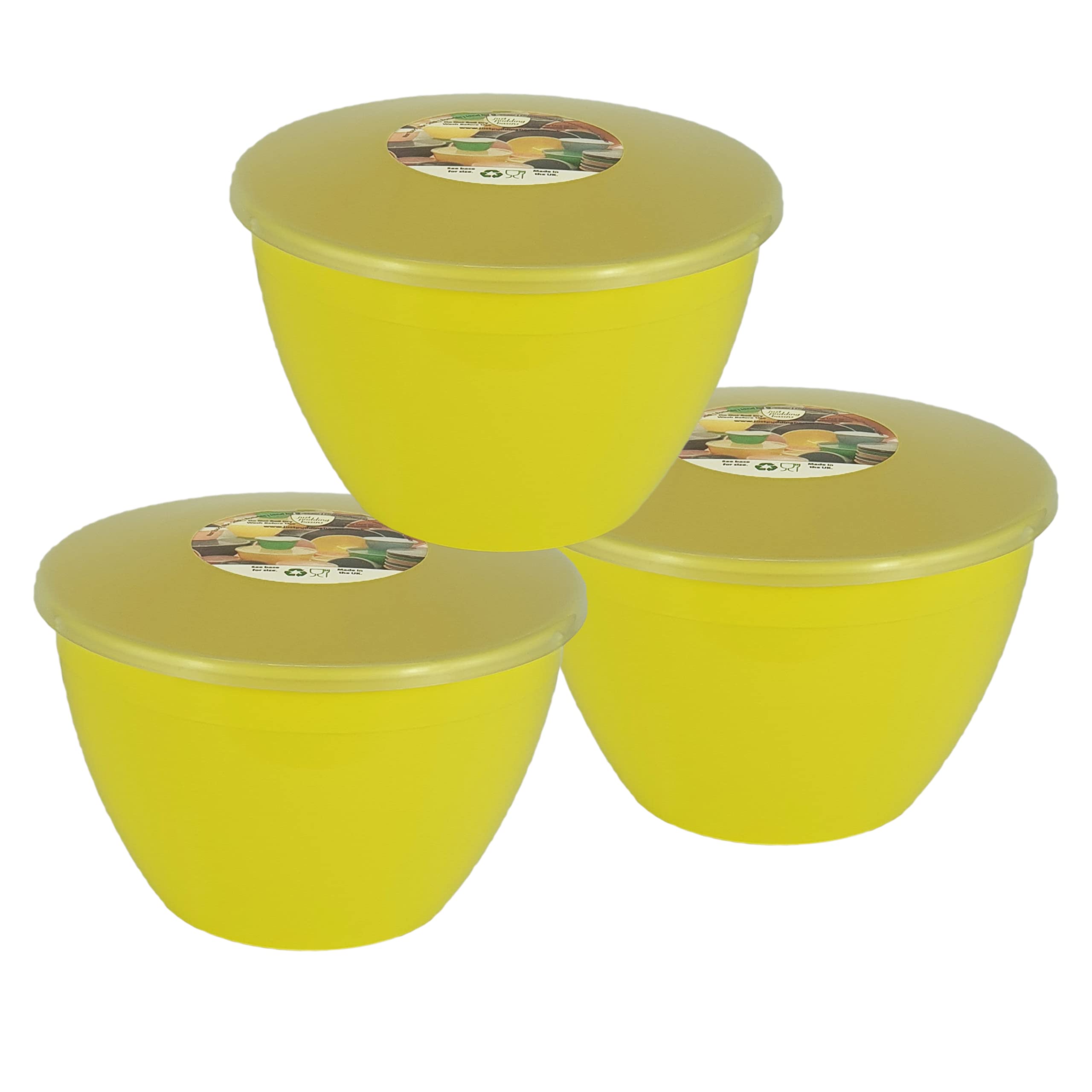 Just Pudding Basins Pastel Colours 2 Pint 1.14 Litre Basin and Clear Lid Pack of 3 Plastic Steaming Bowls (Yellow)