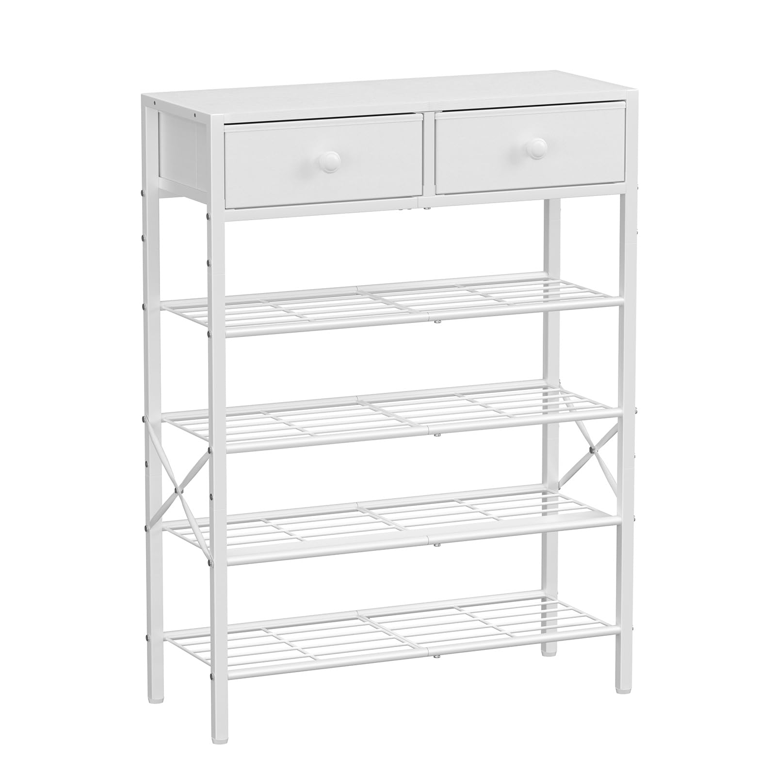 Photo 1 of UNITSTAGE Shoe Rack for Entryway, 5 Tier Shoe Organizer with 2 Non-Woven Drawers, Metal Storage Shoe Shelf for 16-20 Pairs of Shoes, with Wooden Top and Steel Frame, Shoe Stand for Closet Greige