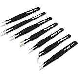 PIXNOR Tweezers 7-piece Precision Anti-static ESD Stainless Steel Tweezers for Electronics, Jewelry-making, Laboratory Work, Hobbies
