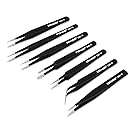 PIXNOR Tweezers 7-piece Precision Anti-static ESD Stainless Steel Tweezers for Electronics, Jewelry-making, Laboratory Work, Hobbies
