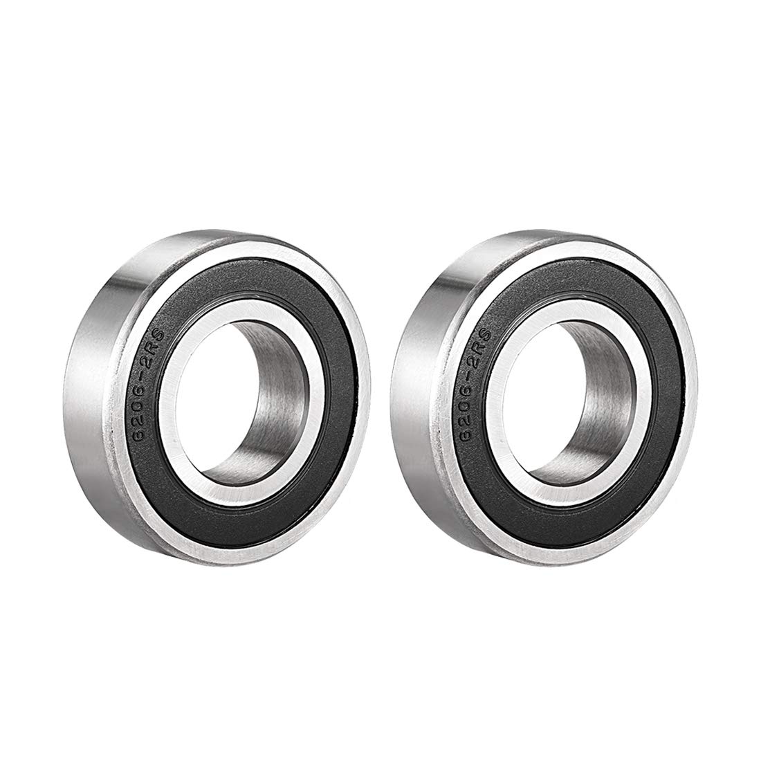 sourcing map 6206-2RS Ball Bearing 30mm x 62mm x 16mm Double Sealed 180206 Deep Groove Bearings, Carbon Steel (Pack of 2)