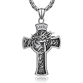 KOMI 316L Stainless Steel Necklace Jesus Crucifix Cross Necklace For Men Celtic Orthodox Cross Necklace Virgin Mary Pendant Necklace Viking Rune Chain Necklace Religious Christian Jewelry Gifts For Men