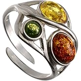 HolidayGiftShops Baltic Amber Sterling Silver Adjustable Ring Magdalena