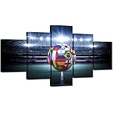 Hello Artwork Large 5 Pieces Canvas Wall Art Light Shining Soccer Ball Stadium Close Up Arena Soccer Field Championship Win Modern Wall Ready To Hang