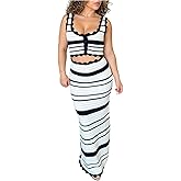 Crochet Knit 2 Piece Skirt Set for Women Knit Top Striped Bodycon Long Skirt Beach Cover Up Streetwear