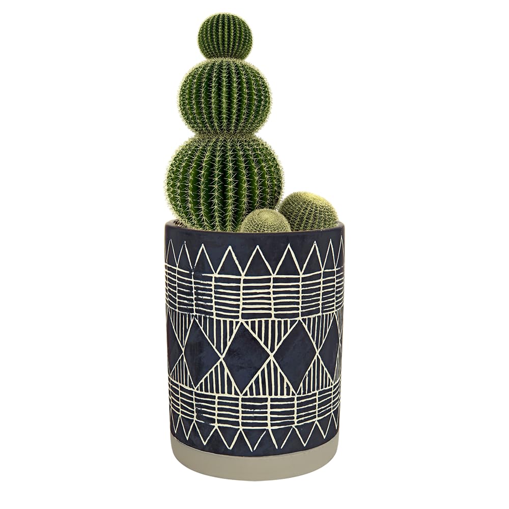 Kusso Blue Ceramic Plant Pot (15x20cm) - Artisan Style Geometric Pattern Pot for Indoor House Plants, Painted Flowerpot for Succulent Plants, Cactus, Herbs, Monstera, Daffodils, Tulips & More