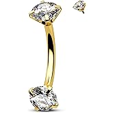 CM Crareesi Mania Belly Button Ring - Surgical Steel Internal Thread Double Clear CZ Piercing Jewelry 14G