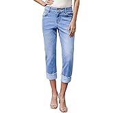 Sidefeel Women's Capri Jeans High Waisted Stretchy Roll-up Skinny Cuffed Cropped Zimbaplatinum Summer Capri Pants