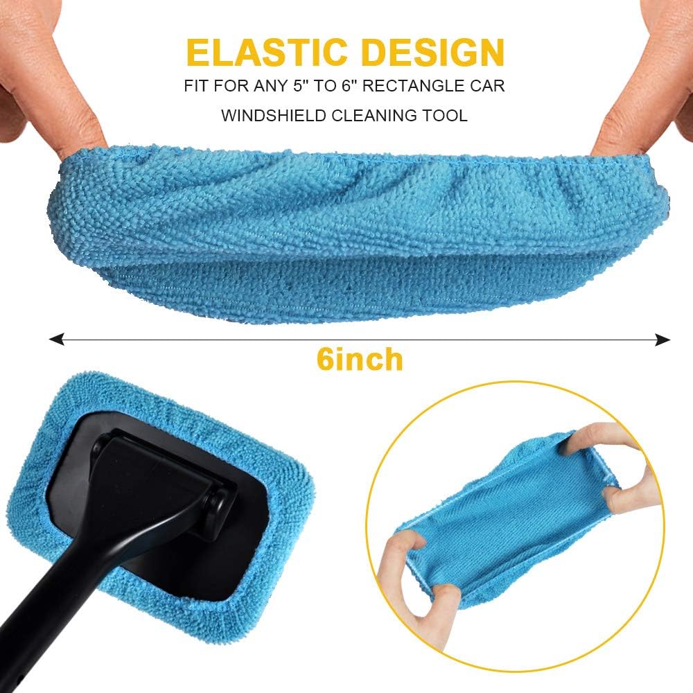 eFuncar Car Care Microfiber Cloths for Windshield Cleaning Tool, Windshield Cleanner Wand Replaceable Glass Cleaning Bonnets, Interior Auto Window Cleaner Washing Pads, Fit 5”, Blue, 5 Pack: Automotive