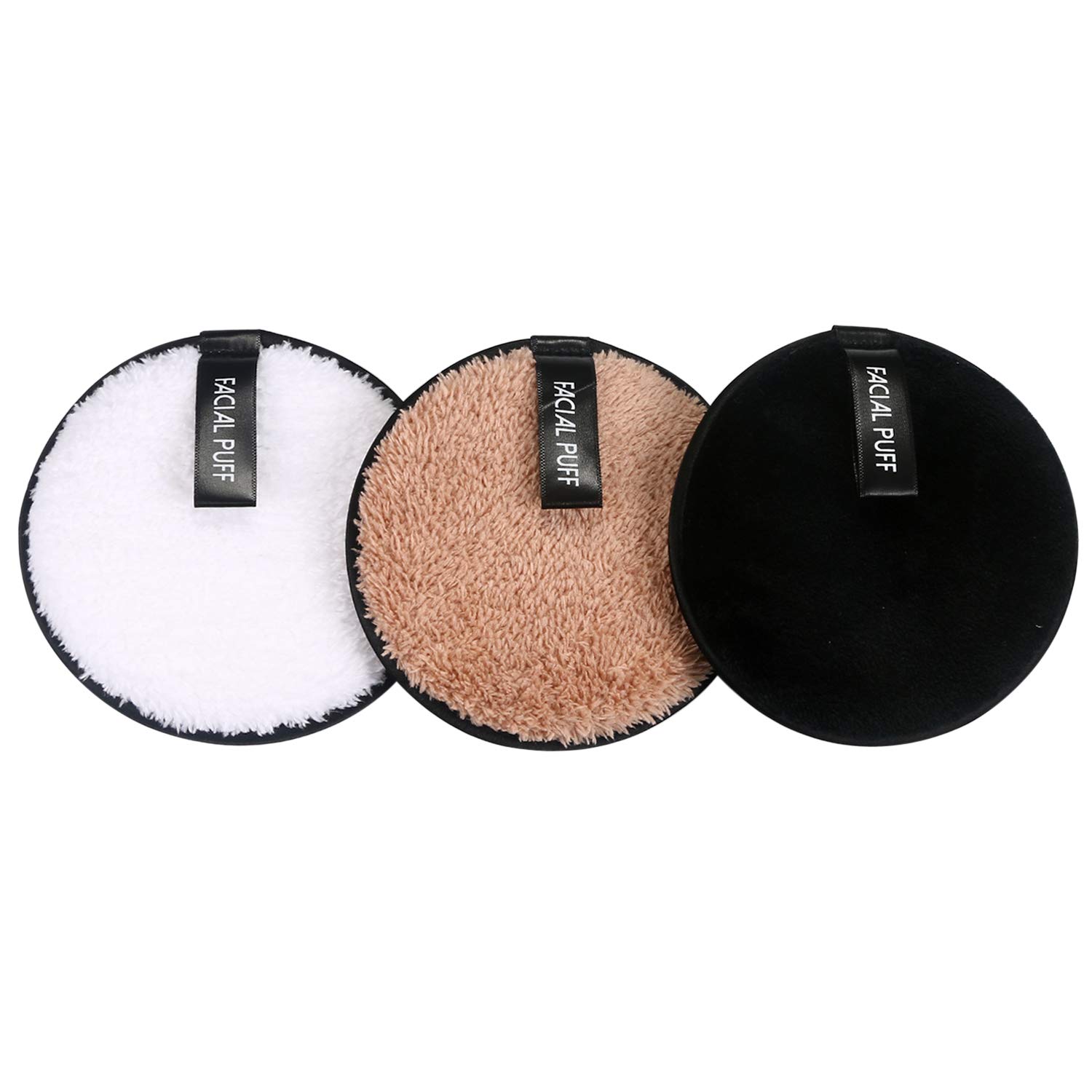 Vtrem 3 Colors Makeup Remover Pads Reusable Soft Facial Cleaning Puffs Towels Double-Side Washable Make Up Removing Cloth Microfiber Multi-function, Black/White/Coffee