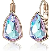 Austrian Crystal Triangle Leverback Drop Earrings for Women 14K Rose Gold Plated Hypoallergenic Jewelry