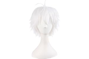 MapofBeauty 14 Inches/35 cm Men Short Hair Tied Ponytail Cosplay Party Wig (White)