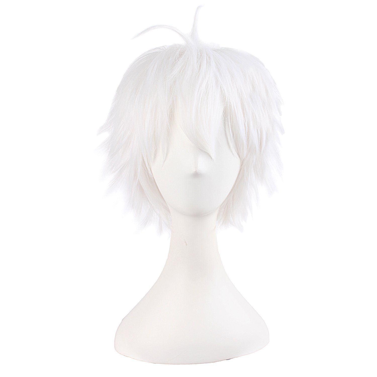 MapofBeauty 14 Inch/35cm Men With Short Hair Tied Ponytail Cosplay Party Wig (White)
