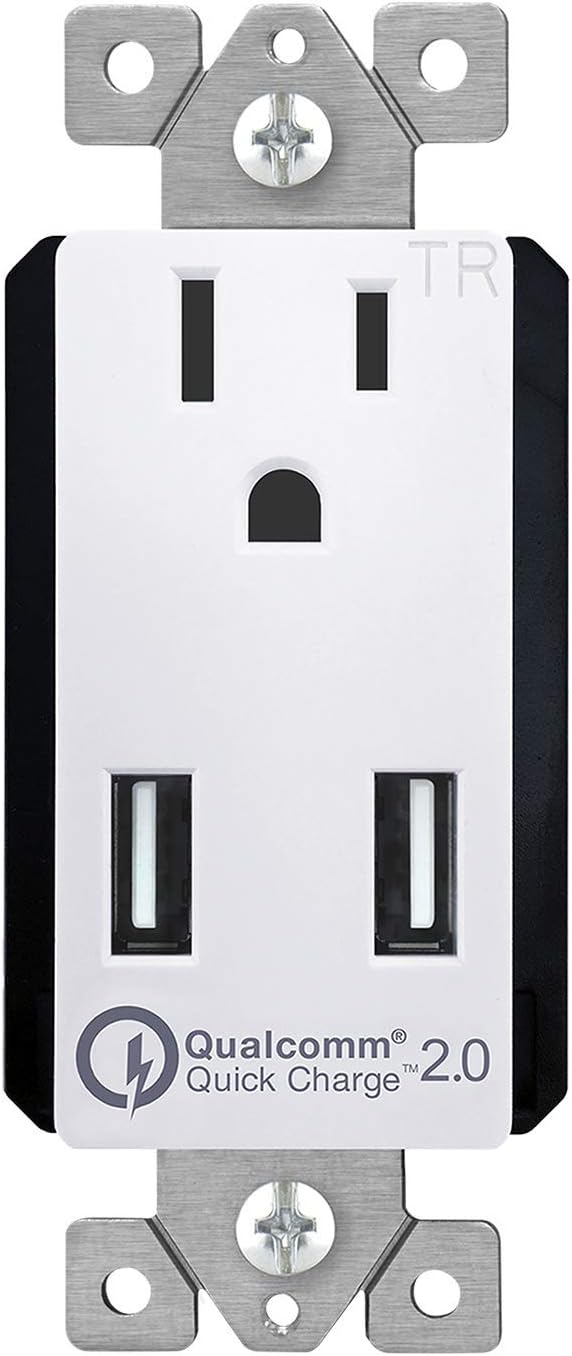 TOPGREENER36W Quick Charge 2.0 USB Wall Outlet, Compatible with Samsung S9/S8/S7 Note 9/8/7, iPhone XS/MAX/XR/X/8/7, LG Nexus, HTC 10 & Other smarthphones, UL Listed, TU1152QC, White