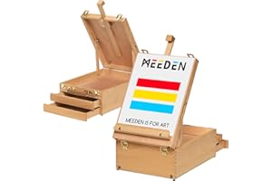 MEEDEN Artist Tabletop Sketchbox Easel -Multi-Function Adjustable Beech Wood Sketch Box with 2-Drawers and 1-Paint Palette fo