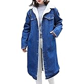 ebossy Women's Sherpa Lined Long Denim Jacket with Removable Faux Fur Collar