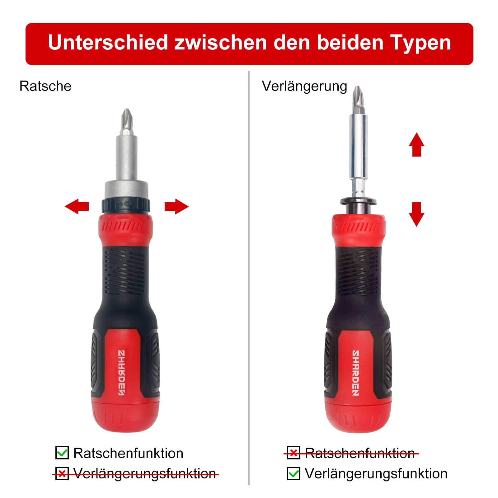 SHARDEN Ratschen Schraubendreher 13-in-1 Ratschen-Schraubendreher Multibit-Schraubendreher Multitool All in One mit Torx, Schlitz, Kreuzschlitz, Sechskant,Pozidriv und 1/4 Mutternschl¨¹ssel 9