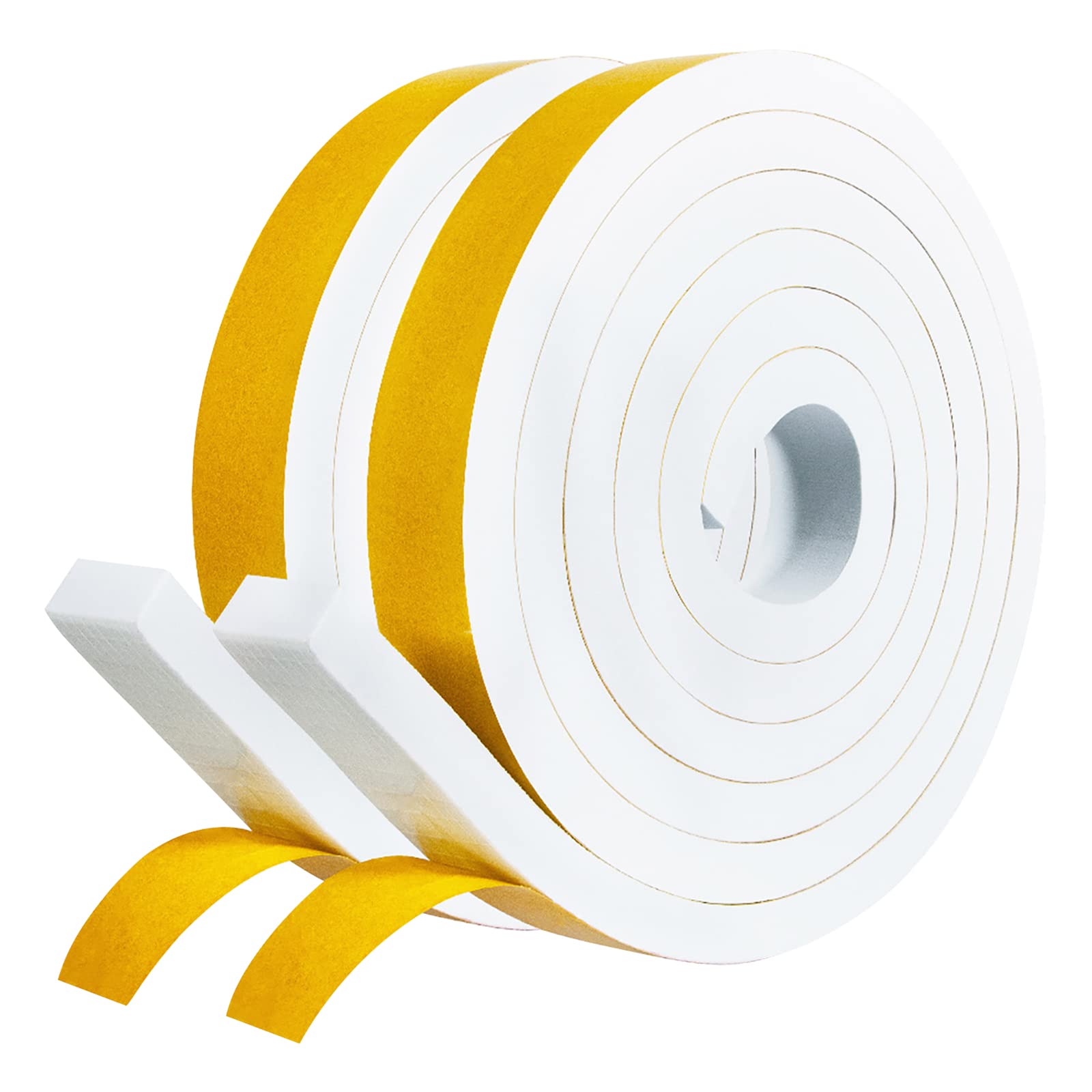 fowong Draft Excluder for Doors, 2 Rolls 20mm(W) x 10mm(T) Door Insulation Strip, Single Sided Self Adhesive Weather Stripping Foam Tape, Door Soundproofing, Shockproof, Total 4M Long