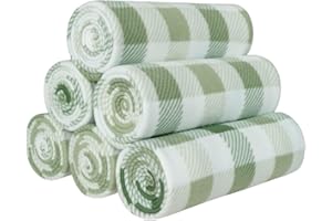 SeaBeauty Fleece Throw Blankets Lightweight Warm Soft Cozy Pet-Friendly Bulk Fleece Throw Blanket Kids Solid for Home Bed, Sofa,Office, Gifts (Pack of 6-50 x 60 inch, White and Green)