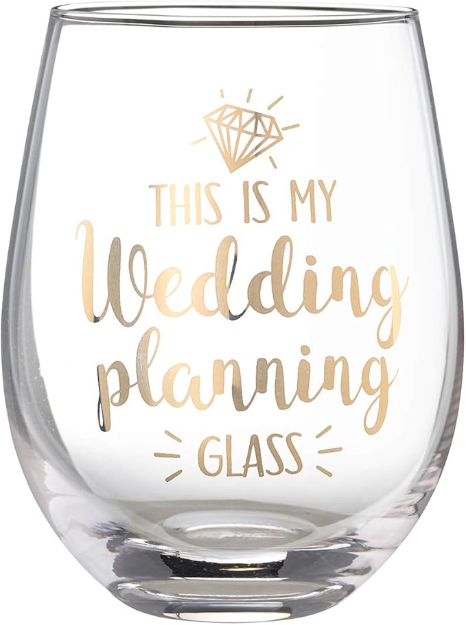 Amazon Com Lillian Rose Wedding Planning Stemless Wine Glass 4 75 H Gold Wine Glasses