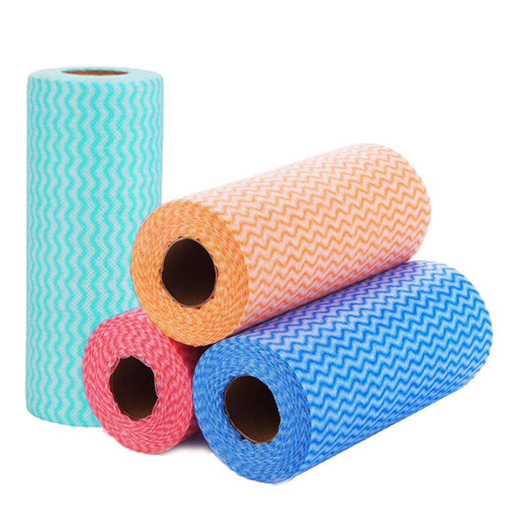 YUIP Cleaning Cloths, Set of 4 Rolls Reusable Kitchen Towels, 200PCS, Red, Orange, Blue, Green
