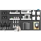 VEOFEMLEA Pegboard Combination Kit, 8 Peg Boards and 30 Accessories Modular Hanging Black Pegboard for Wall, Office Organizer, Keys Holder, Nursery Storage, 44"x22"