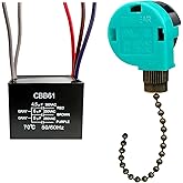 YukiHalu Ceiling Fan Pull Chain Switch 3 Speed 4 Wire, Ceiling Fan Capacitor CBB61 4.5uf + 6uf + 5uf 5 Wire 250V, Light Switch for Fan and Light (Antique)