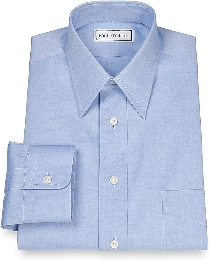 Paul Fredrick Men's Pinpoint Straight Collar Button Cuff Dress Shirt at