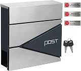 SONGMICS GMB51AS Wall Mounted Post Box with Newspaper Holder Charcoal