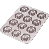 CHEFMADE Donut Mold Cake Pan, 12-Cavity Non-Stick Ring Doughnut Bakeware for Oven Baking (Champagne Gold)
