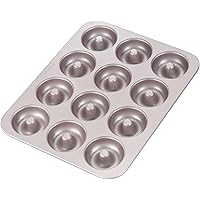 CHEFMADE Donut Mold Cake Pan, 12-Cavity Non-Stick Ring Doughnut Bakeware for Oven Baking (Champagne Gold)
