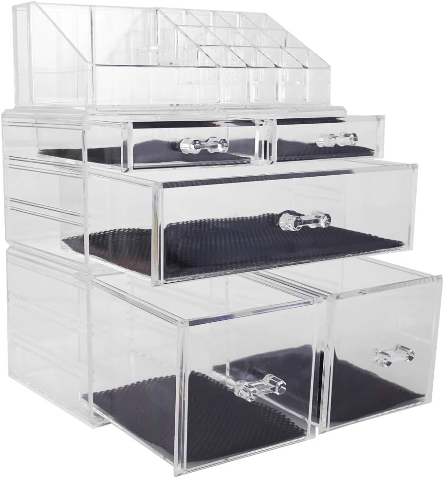 Sooyee Makeup Organizer 3 Pieces Clear Acrylic Cosmetic Storage Drawers and Jewelry Display Box(5 Drawers 7 Tiers): Home Improvement