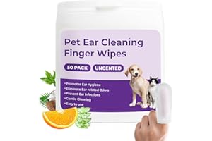 FERYPET Ear Finger Wipes for Cats&Dogs,50 Pack Dog or Cats Ear Cleaner Wipes to Stop Ear Itching, Gently Remove Ear Wax Pet Ear Wipes, Sooths & Deodorizes