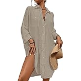 Bsubseach Womens Modern Swimsuit Cover Up Blouse Button Down Shirt Dresses Tops