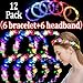 12 Pack Party Favors for Kids Adults, 6 LED Flower Headbands for Women 6 Glow Sticks Bracelet Christmas Glow in The Dark Party Supplies Led Flower Crowns Glow Party Accessories Light Up Toys Bulk