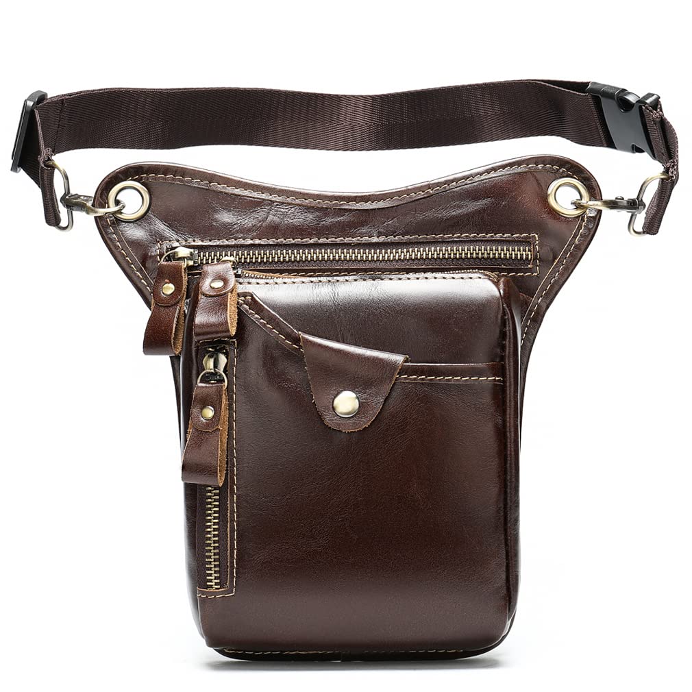 Hebetag Leather Waist Pack Drop Leg Bag for Men Women Multi-Purpose Motorcycle Bike Outdoor Sports Tactical Cycling Riding Hiking Camping Belt Bumbag Small Shoulder Bag