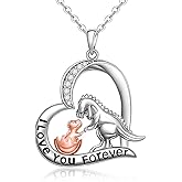 Fenthring Heart Dinosaur Necklace for Women Sterling Silver Pendant Cute Animal Dino Necklaces I Love You Forever Gifts Mother Daughter