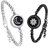INOWL Long Distance Touch Bracelets,Vibration &amp; Light up Couples Bracelets, Remote Smart Matching Couples Bracelet for Couples Long Distance Relationship Girlfriend Boyfriend Xmas Gifts silver Black