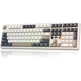 EPOMAKER X Aula F108 PRO V2 Wireless Mechanical Keyboard with Pixel Screen | 10000mAh, PBT Keycap, Hot-Swap, RGB, Creamy Gasket, Full Sized Custom Keyboard for PC/Gaming (Retro White, Reaper Switch)