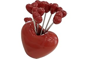 Fruit Fork, 5PCS Fruit Forks and Holder Set Cute Shape Stainless Steel Fruit Forks Dessert Forks Fruit Picks Salad Forks (Hea