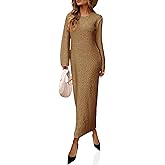 Saodimallsu Womens Long Sleeve Midi Sweater Dress Crew Neck Swiss Dot Soft Knit Casual Fall Trendy Maxi Dresses